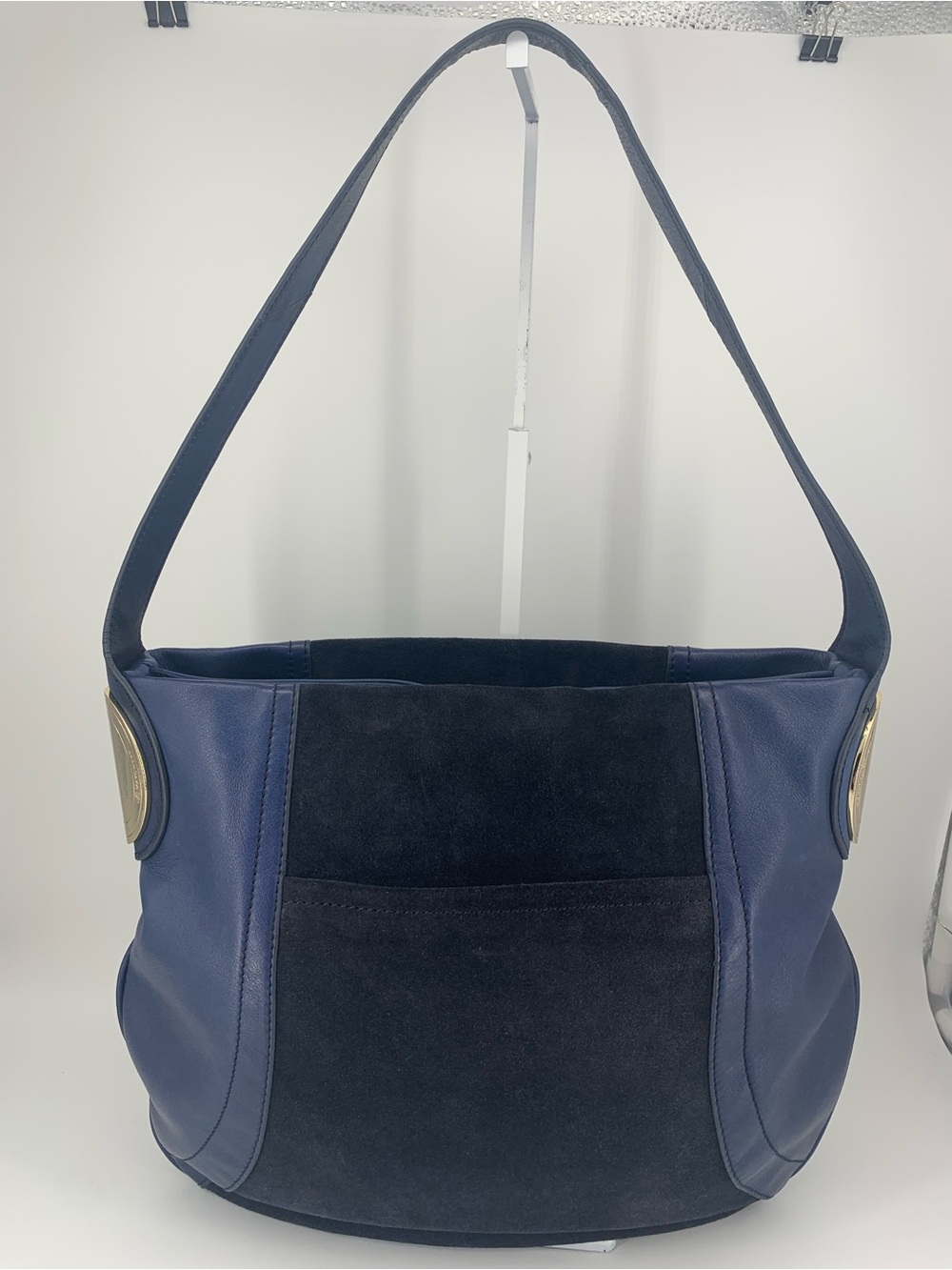B Makowsky Shoulder Bag Blue Suede Leather - Picture 3 of 12